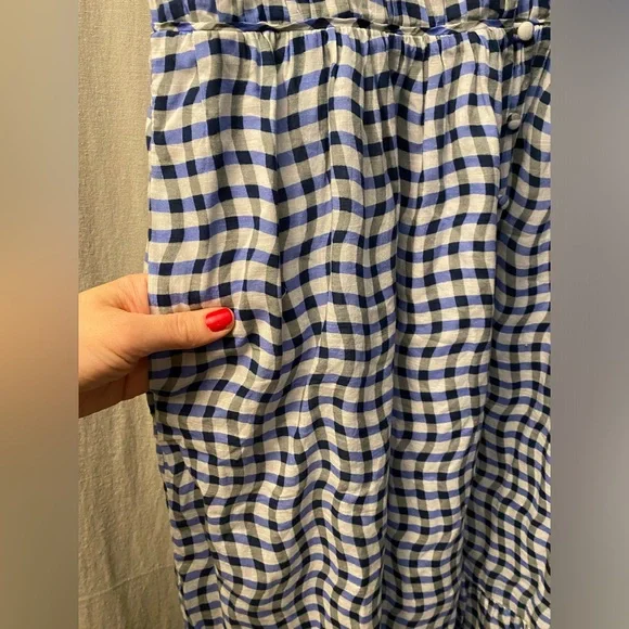 Anthropologie- Peregrine Blue and White Wavy Gingham Check Dress flutter sleeve - Picture 9 of 16